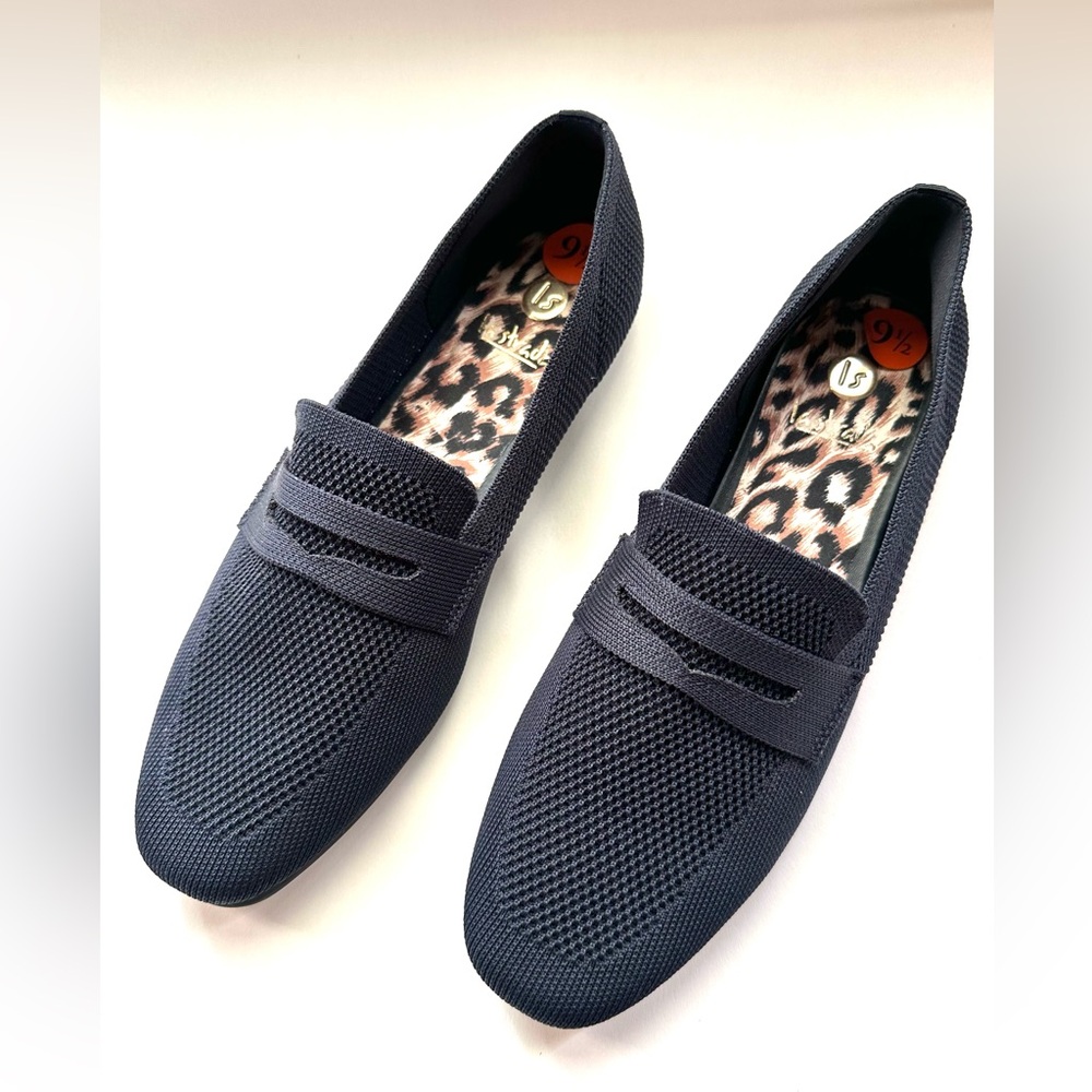 Navy Blue Loafers with Leopard Print Insole
